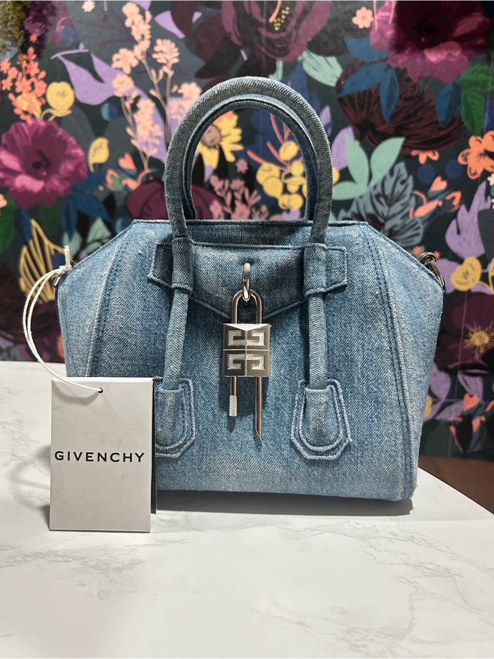 Givenchy Antigona Lock Mini Top-Handle Bag in Faded Denim